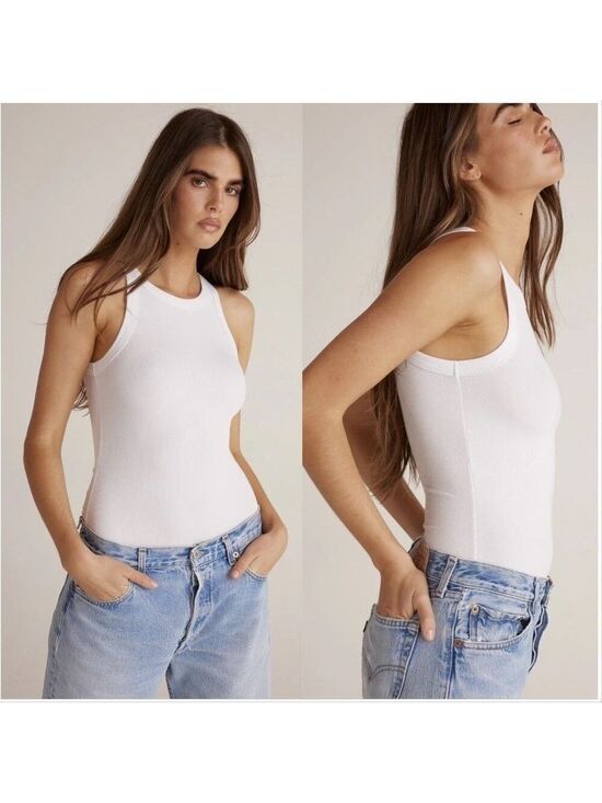 clyque the label Tops - CLYQUE WOMENS KELLY BODYSUIT WHITE HIGH NECK RIBBED MUSCLE TANK